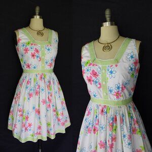VINTAGE The Lilly Pulitzer 60's peasant fit flare swing floral mod dress gingham